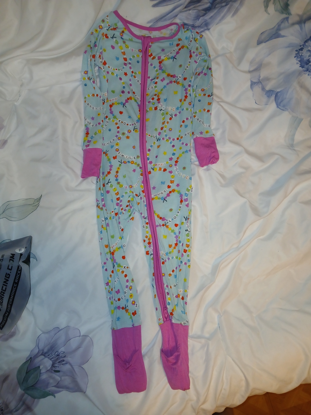 Little Sleepies Light Blue Confetti Footed Pajamas with Pink Trim